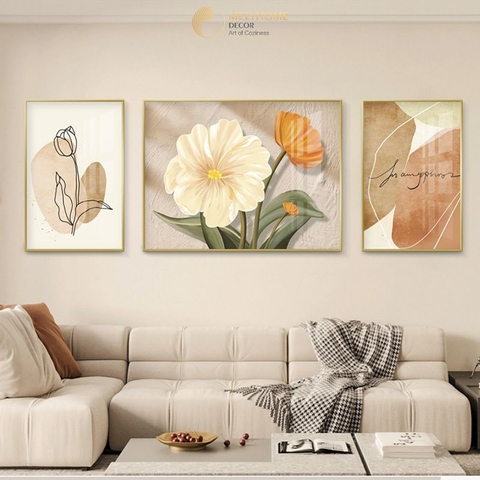 Bộ 3 Tranh Treo Tường Tráng gương / Canvas Cao Cấp - Hoa Tulip Dễ Thương - Kiểu mới- 4668-13