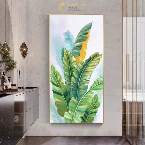 Tranh Đơn Dọc Treo Tường Tráng gương / Canvas Lá Chuối Cảnh -HTQ1216