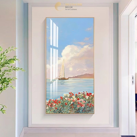 Tranh Đơn Dọc Treo Tường Tráng gương / Canvas Tranh Biển Dòng Sông -HTQ123