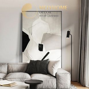 Tranh Đơn Dọc Treo Tường Tráng Gương / Canvas Trừu tượng Sơn Dầu Trắng Đen CTQ239- MELYHOME