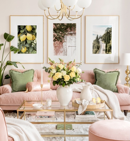 Bộ 3 Tranh Treo Tường Tráng gương/Canvas Phong Cảnh Châu Âu Quả Chanh Sườn Núi Sang Trọng  - MELYHOME