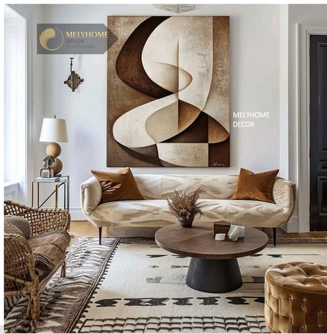 Tranh Nâu Cafe Xám Be Phong Cảnh Trừu Tượng Boho Minimalist Wabi Sabi Nhật Bản Tối Giản Đơn Dọc Treo Tường Tráng Gương / Canvas Cao Cấp Trang trí