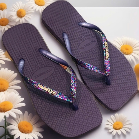 dép havaianas nữ Thái màu tím quai kim tuyến