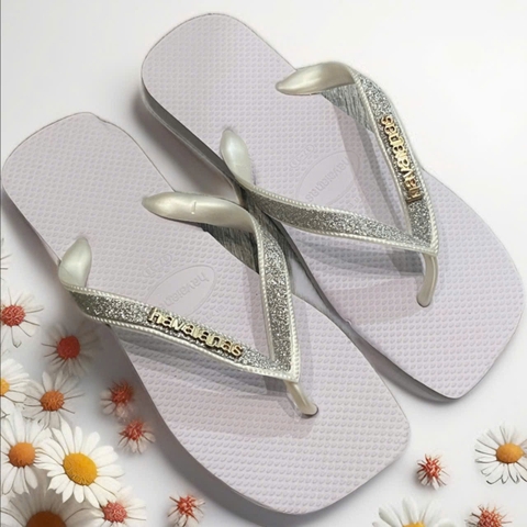 dép havaianas thái nữ trắng quai kim tuyến