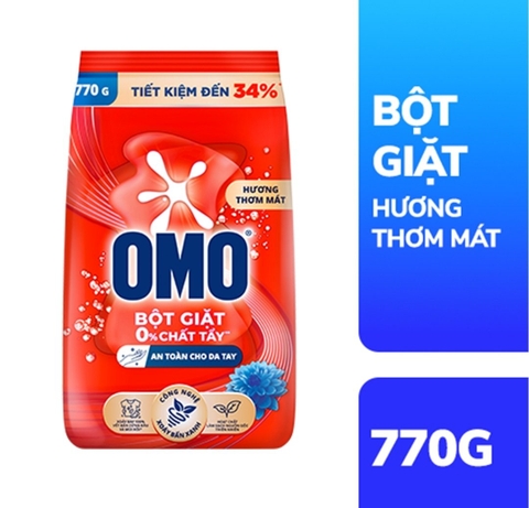 OMO Bột Giặt Đỏ Hương Thơm Mát 770g/18 gói
