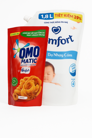 Combo Nước xả Comfor đậm đặc cho da nhạy cảm 1.8 lít. Tặng nước giặt omo 350g