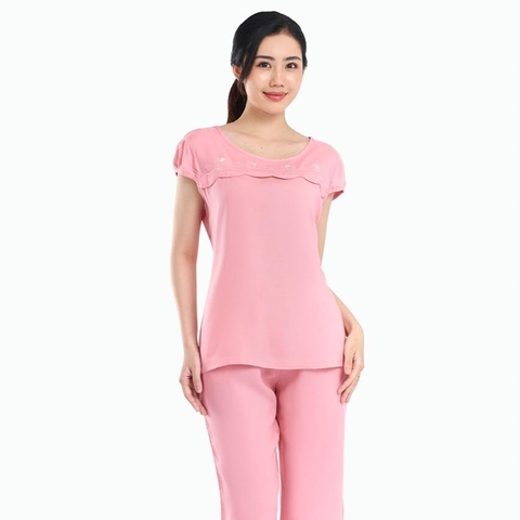 Bộ lửng ROM thêu, cổ tròn đô gợn sóng