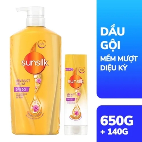 SUNSILK Dầu Gội Mềm Mượt Diệu Kỳ  (Vàng) 650g(1+DX 140g)