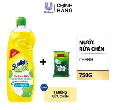 SUNLIGHT NRC Chanh 750g (1chai +  1miếng rửa chén)