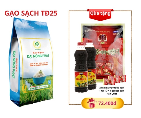 MUA GẠO SẠCH TĐ25 TẶNG 2 CHAI NƯỚC TƯƠNG VÀ 1 GÓI KẸO HỒNG SÂM HQ