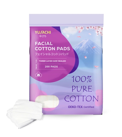 Bông tẩy trang 100% cotton Yusachi 200pcs/gói - Sản xuất bởi tập đoàn Suzuran - Nhật Bản (Bông vuông)