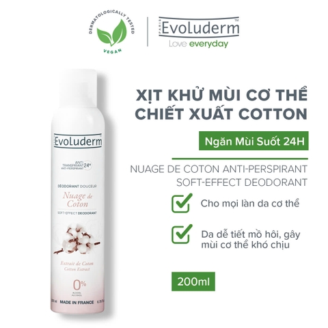 Xịt khử mùi cơ thể 24h Coton Evoluderm 200ml