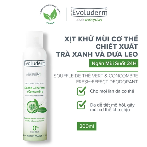 Xịt khử mùi cơ thể 24h Trà xanh-Dưa leo Evoluderm 200ml