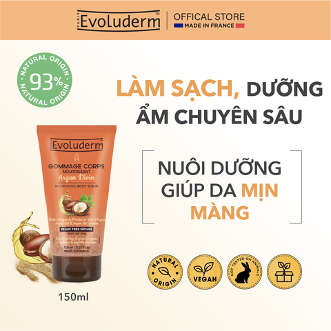Tẩy tế bào chết toàn thân thiên nhiên thuần chay Evoluderm chiết xuất Argan 150g