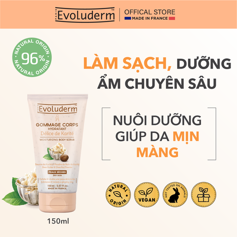Tẩy tế bào chết toàn thân thiên nhiên thuần chay Evoluderm chiết xuất bơ hạt mỡ 150g