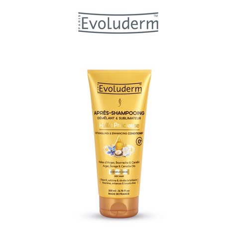 Dầu xả thiên nhiên không Silicon Evoluderm chiết xuất tinh dầu hoa trà, lưu ly và Argan dành cho tóc khô 200ml