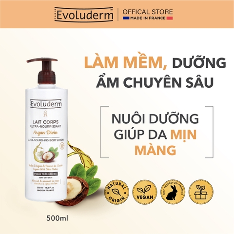 Sữa dưỡng thể thiên nhiên thuần chay Evoluderm tinh chất Argan 500ml