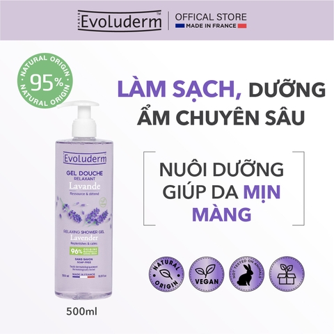 Gel tắm thiên nhiên thuần chay Evoluderm tinh chất Lavender 500ml