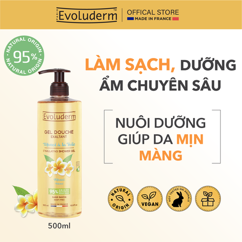 Gel tắm thiên nhiên thuần chay Evoluderm tinh chất hoa sứ trắng 500ml
