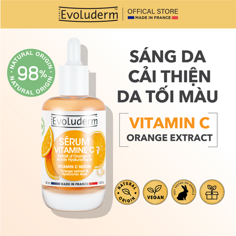 Serum Vitamin C thiên nhiên thuần chay Evoluderm dưỡng trắng sáng da 30ml