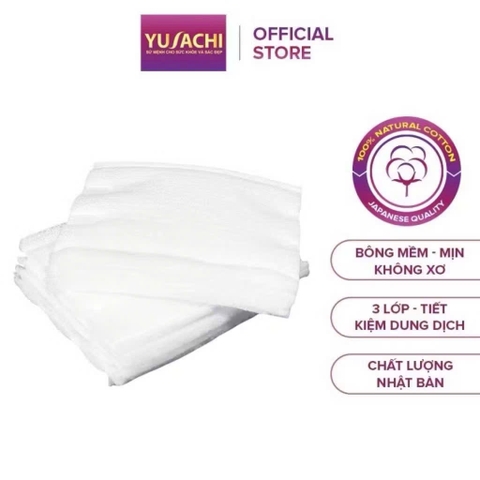 Bông tẩy trang 100% cotton Yusachi 200pcs/gói - Sản xuất bởi tập đoàn Suzuran - Nhật Bản (Bông vuông)