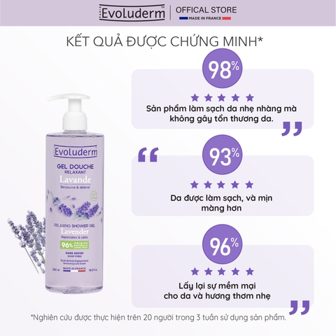 Gel tắm thiên nhiên thuần chay Evoluderm tinh chất Lavender 500ml