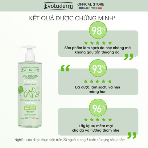 Gel tắm thiên nhiên thuần chay Evoluderm tinh chất Nha đam 500ml