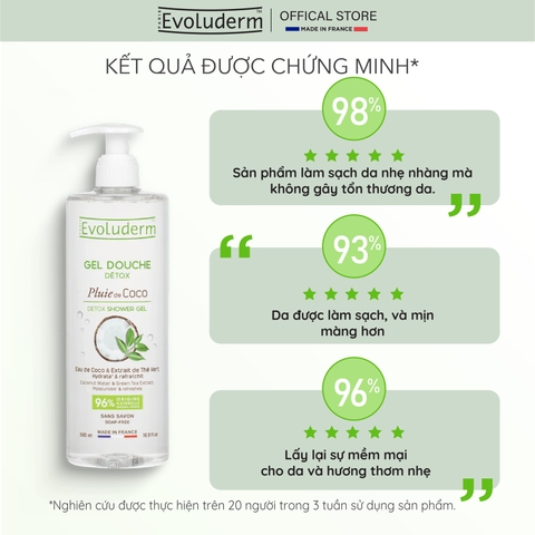 Gel tắm thiên nhiên thuần chay Evoluderm tinh chất Dừa, Trà xanh Evoluderm 500ml