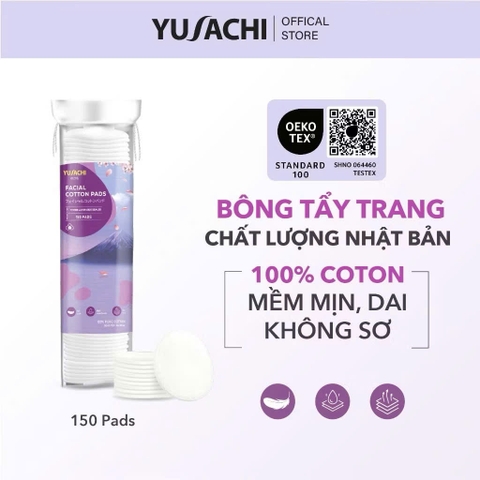 Bông tẩy trang 100% cotton Yusachi 150pcs/gói - Sản xuất bởi tập đoàn Suzuran - Nhật Bản (Bông tròn)