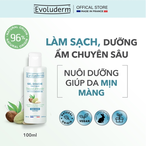Gel tắm thiên nhiên thuần chay Evoluderm tinh chất hạnh nhân 500ml