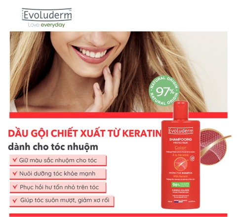 Dầu gội thiên nhiên không Silicon Evoluderm bổ sung Keratin dành cho tóc uốn nhuộm 400ml