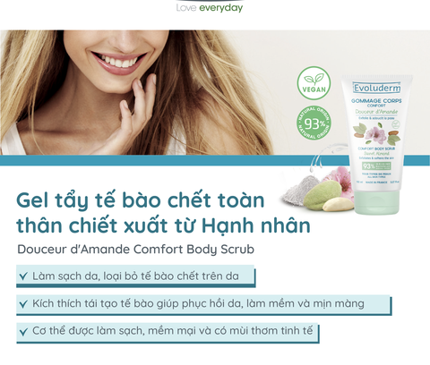 Tẩy tế bào chết toàn thân thiên nhiên thuần chay Evoluderm chiết xuất hạnh nhân 150g