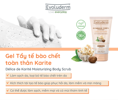 Tẩy tế bào chết toàn thân thiên nhiên thuần chay Evoluderm chiết xuất bơ hạt mỡ 150g