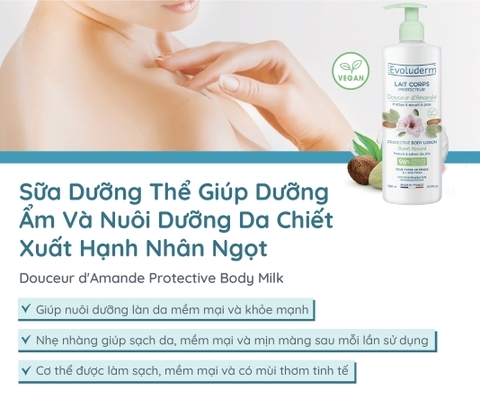 Sữa dưỡng thể thiên nhiên thuần chay Evoluderm tinh chất Hạnh nhân 500ml
