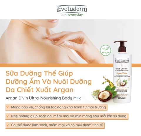 Sữa dưỡng thể thiên nhiên thuần chay Evoluderm tinh chất Argan 500ml