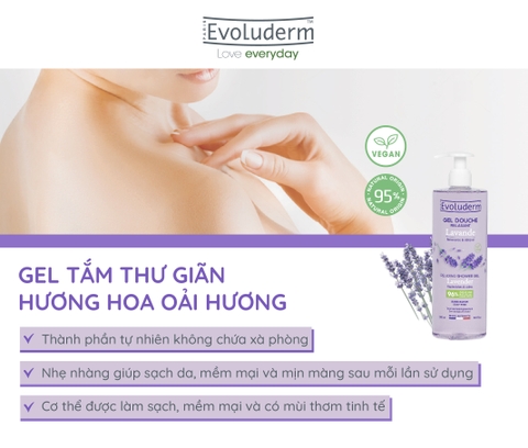 Gel tắm thiên nhiên thuần chay Evoluderm tinh chất Lavender 500ml