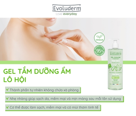Gel tắm thiên nhiên thuần chay Evoluderm tinh chất Nha đam 500ml