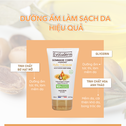 Tẩy tế bào chết toàn thân thiên nhiên thuần chay Evoluderm chiết xuất tinh dầu hoa anh thảo 150g