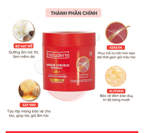 Kem ủ thiên nhiên không Silicon Evoluderm bổ sung Keratin dành cho tóc uốn nhuộm 500ml