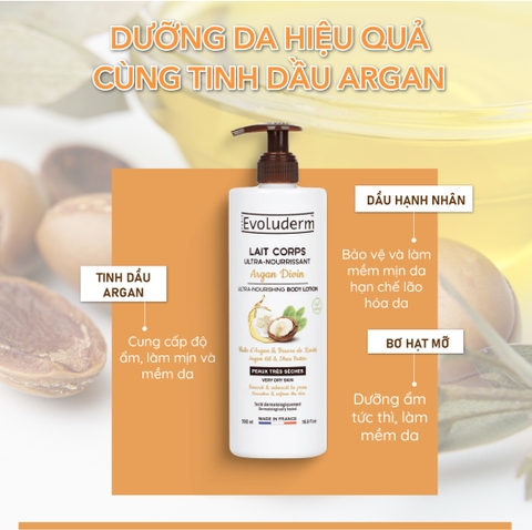Sữa dưỡng thể thiên nhiên thuần chay Evoluderm tinh chất Argan 500ml