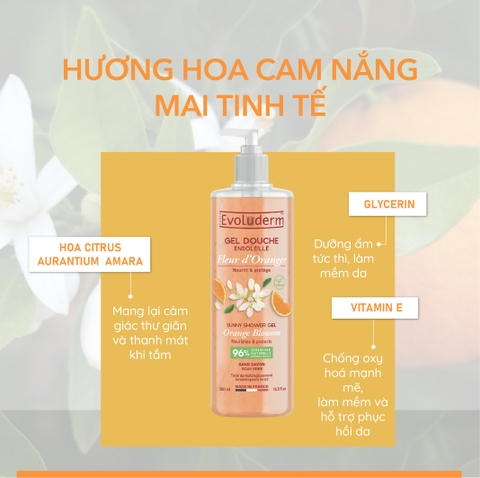 Gel tắm thiên nhiên thuần chay Evoluderm tinh chất Hoa Blossom 500ml