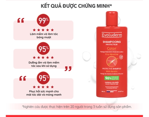 Dầu gội thiên nhiên không Silicon Evoluderm bổ sung Keratin dành cho tóc uốn nhuộm 400ml