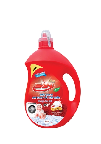 Nước giặt xả SAN plus ( đỏ ) hương hoa đức 6in1 can 3.2 kg