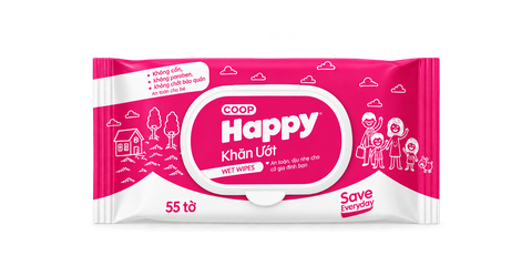 Khăn ướt Coop Happy không mùi 55 miếng