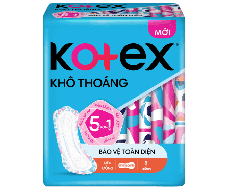 Băng vệ sinh Kotex Khô Thoáng 5 trong 1 siêu mỏng 8 miếng
