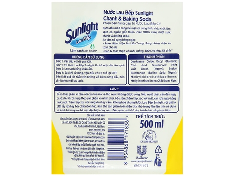 Nước lau bếp Sunlight Chanh & Baking Soda / chanh & sả chai 500ml