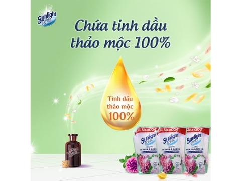 Nước lau sàn Sunlight tinh dầu thảo mộc Hương Hoa Hạ & Bạc Hà túi 3.6kg