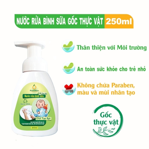 Nước Rửa Bình Sữa Gốc Thực Vật Peace Mass 250ml chai vòi tạo bọt