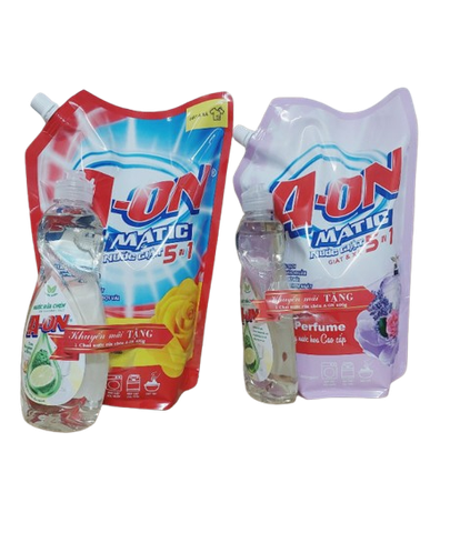 Combo Nước giặt A-ON Matic 5in1 hương nắng mai bịch 2.2kg. Tặng nước rửa chén A-ON 400g