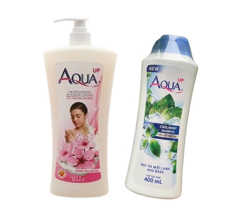 {COMBO} Sữa tắm Aqua Up chai 1200ml + Dầu gội Aqua Up chai Bạc Hà 400ml tặng kèm túi xách